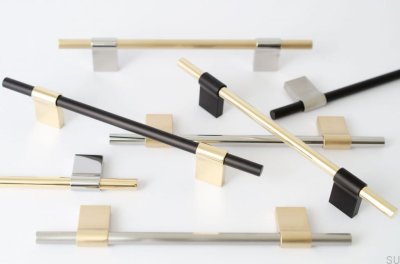 Elongated furniture handle Line Mix 128 Metal black with brushed brass