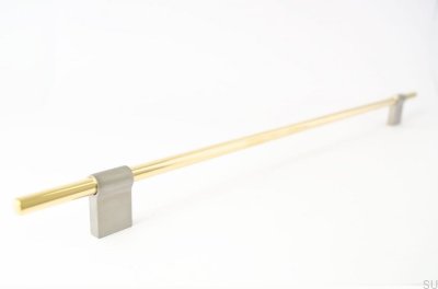 Line Mix 342 oblong furniture handle. Brass, polished, unvarnished, with brushed steel