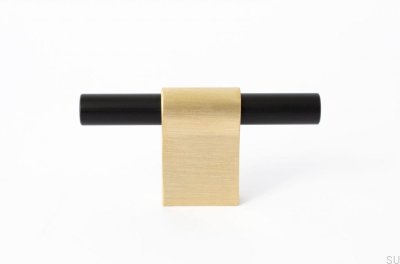 Furniture knob T-Bar Line Mix 60 Brushed brass, unvarnished with black