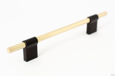 Line Mix 128 oblong furniture handle. Brass, brushed unpainted with black