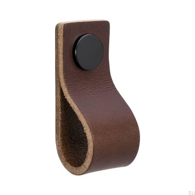 Loop 65 furniture knob, brown and black leather