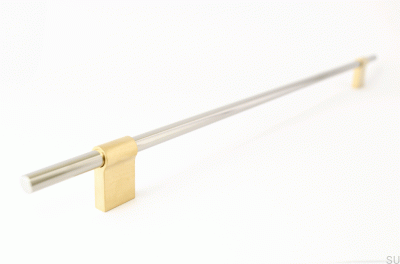 Elongated furniture handle Line Mix 342 Polished steel with brushed brass