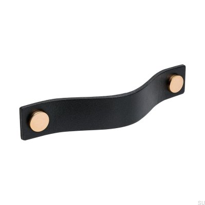 Long furniture handle Loop 128, black leather with copper