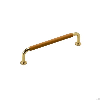 Oblong furniture handle 1353 128 Brass Leather