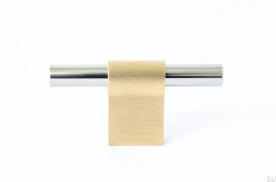 T-Bar Line Mix 60 furniture knob Brushed brass unpainted with polished steel