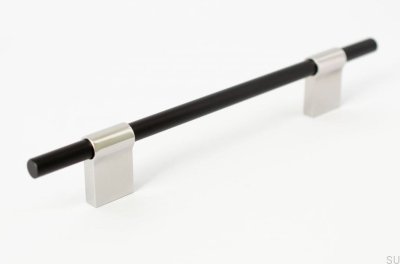 Line Mix 128 oblong furniture handle. Metal black with polished steel