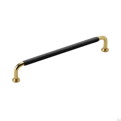 Elongated furniture handle 1353 192 Brass Black Leather