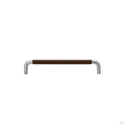 Oblong furniture handle Ss-A 128 Stainless steel Dark brown leather