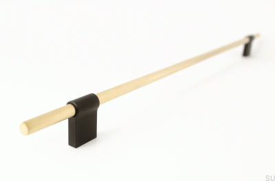 Line Mix 342 elongated furniture handle. Brass, brushed unvarnished with black