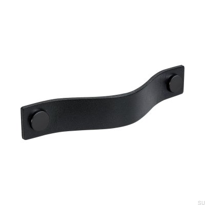 Loop 128 long furniture handle, black leather with black leather