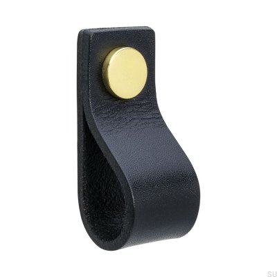 Loop 65 leather furniture knob, black and gold