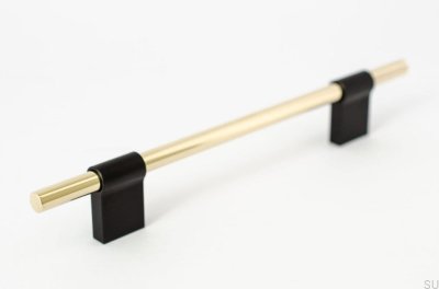 Line Mix 128 oblong furniture handle. Polished brass, unpainted with black