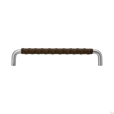 Ss-A 192 oblong furniture handle, steel, dark brown leather