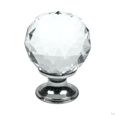 Diamond furniture knob Cut glass with a silver base